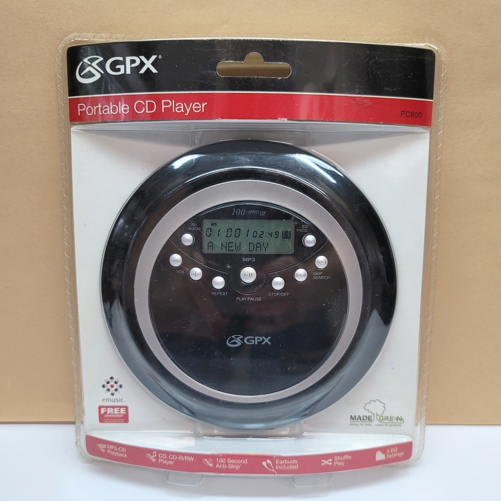 GPX PC800 Portable CD Player MP3 CD-R RW 100 Sec Anti-Skip Black New Sealed